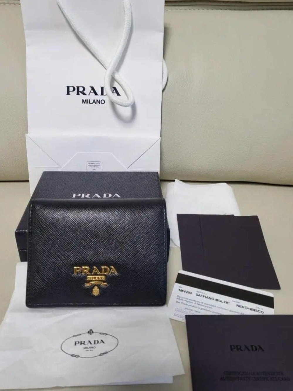 Prada Black Saffiano Leather Wallet with Gold Logo